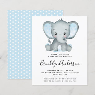 BUDGET Blue Elephant Baby Dusche Einladung