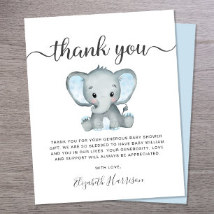 Budget Blue Elephant Baby shower Carte de remercie