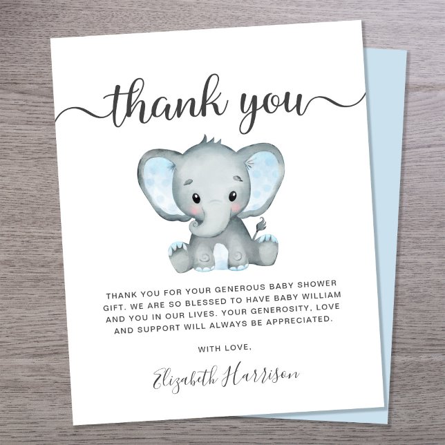 Budget Blue Elephant Baby shower Carte de remercie (Créateur téléchargé)