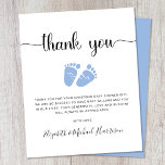 Budget Blue Feet Babydusche Danke Karte<br><div class="desc">Vielen Dank,  dass Ihr Baby die Gäste mit dieser preiswerten niedlichen Dankeschön-Karte mit "danke" in einem stilvollen Drehbuch mit Wimpern und einer blauen Wasserfarbe von Babyfüßen duscht. Unterhalb können Sie einfach Ihre Danksagung personalisieren oder für eine handgeschriebene Notiz leer verlassen werden.</div>