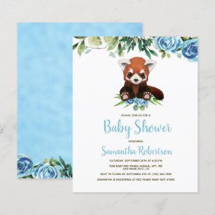Budget Blue Floral Bear Boy Baby Dusche Einladung
