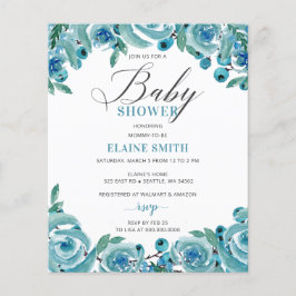 Budget Blue Floral Boy Baby Dusche Einladung