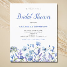 Budget Blue Floral Bridal Dusche Einladung