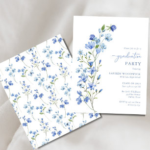Budget Blue Floral Girl Graduation Party lädt ein Flyer