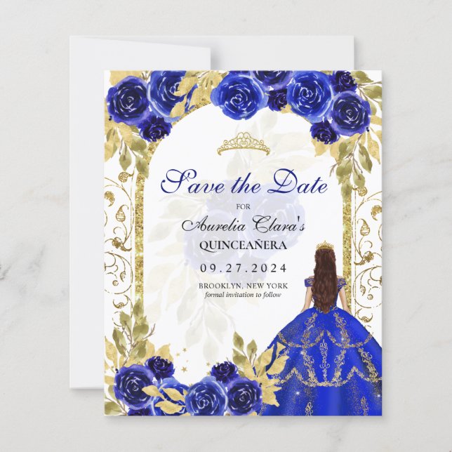 BUDGET Blue Floral Princess Gold Arch Quinceanera (Vorderseite)