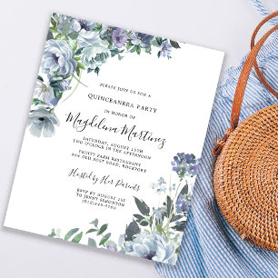 Budget Blue Floral Quinceanera Geburtstag Einladun