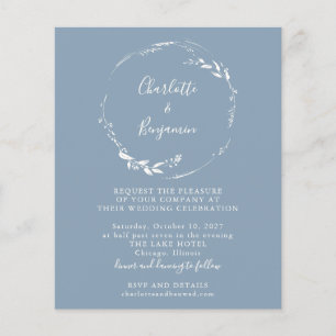 Budget Blue Floral Wreath Script Einladung
