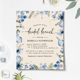 Budget Blue Florals Bridal Brunch Beige Einladung