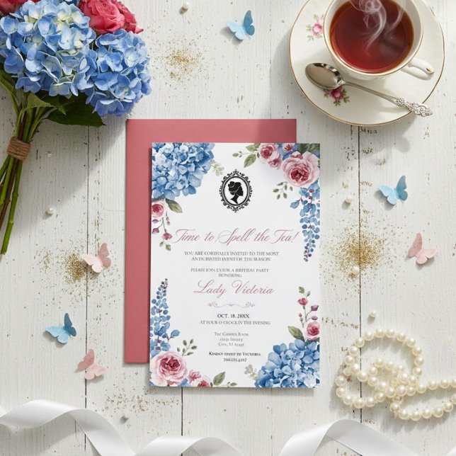 Budget Blue Florals Bridgerton Birthday Party Einladung (Von Creator hochgeladen)