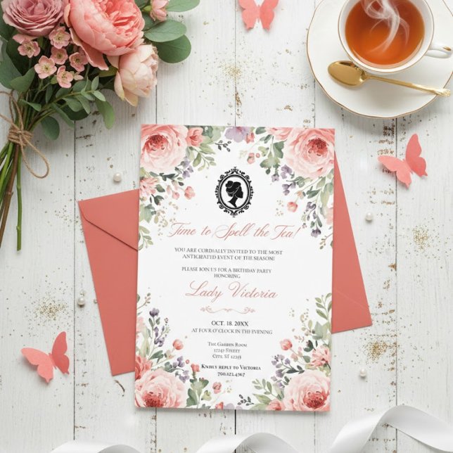 Budget Blue Florals Bridgerton Birthday Party Einladung (Von Creator hochgeladen)