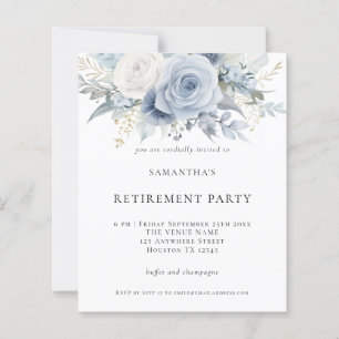 Budget Blue Florals Retirement Party Einladung
