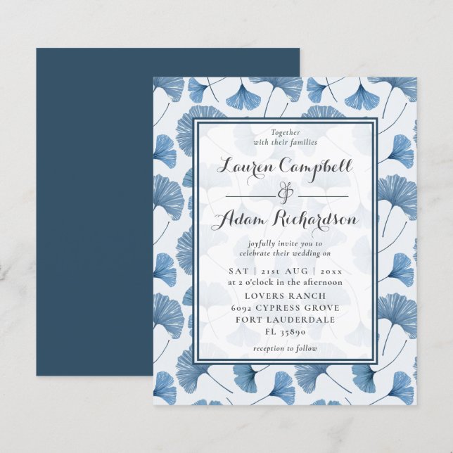 Budget Blue Foliage Watercolor Einladung (Vorne/Hinten)