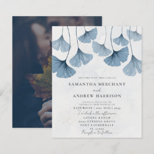 Budget Blue Ginkgo Wedding Einladung