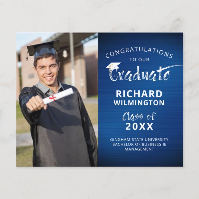 Budget Blue Glückwunschs Graduate Foto Ankündigung (Vorderseite)