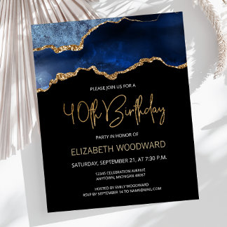 Budget Blue Gold Agate 40. Geburtstag Einladung