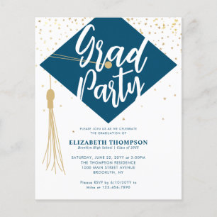 Budget Blue Gold Foto Graduation Party Einladung