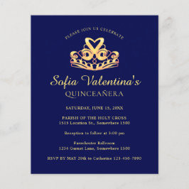 Budget Blue Gold Tiara Quinceanera Einladung
