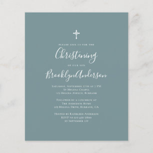 Budget Blue Green Christening Einladung