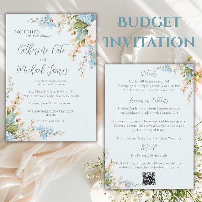 Budget Blue Hydrangea Floral Elegant Wedding Einladung (Von Creator hochgeladen)