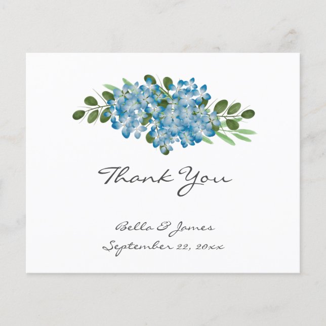 Budget Blue Hydrangea Mariage Carte de remerciemen (Devant)