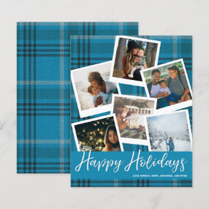 Budget Blue Kariert Multi Foto Happy Holidays