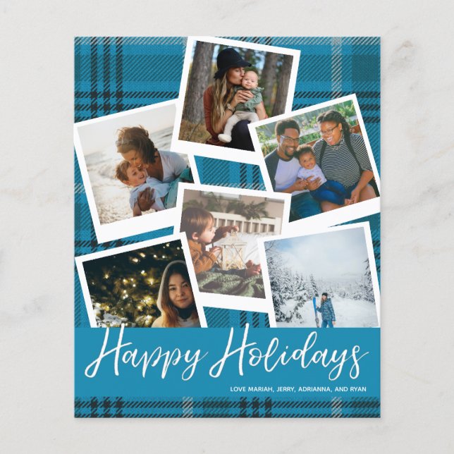 Budget Blue Kariert Multi Foto Happy Holidays Flyer (Vorne)