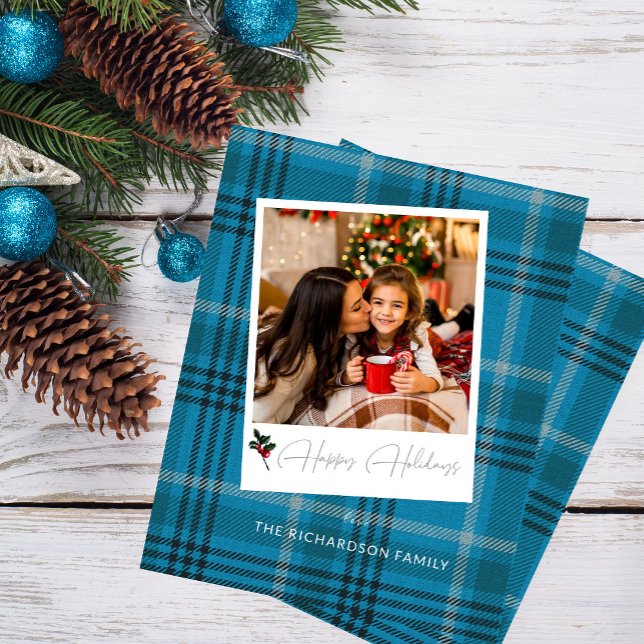 Budget Blue Kariert Sofort Foto Happy Holidays (Von Creator hochgeladen)