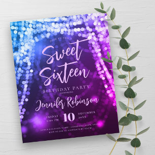 Budget Blue Lila String Lights Sweet 16 Einladen Flyer