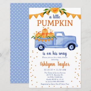Budget Blue Little Pumpkin Baby Dusche Einladung