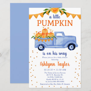 Budget Blue Little Pumpkin Baby Dusche Einladung