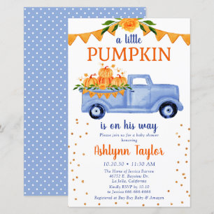 Budget Blue Little Pumpkin Baby Dusche Einladung