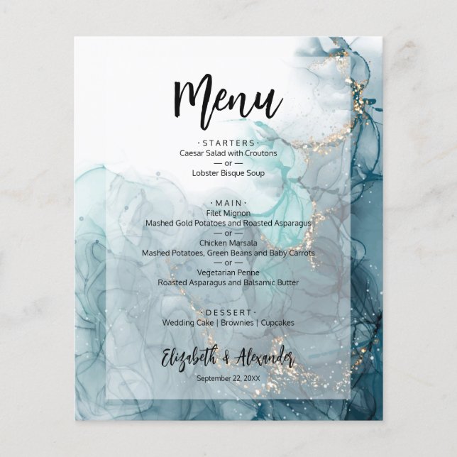 Budget Blue Marble Wedding Menu Flyer (Vorne)