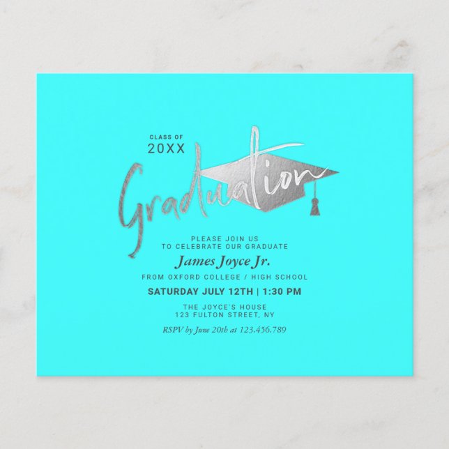 Budget Blue Minimal Graduation Party Einladungen Flyer (Vorne)