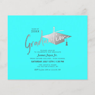 Budget Blue Minimal Graduation Party Einladungen Flyer