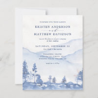 Budget Blue Mountain Watercolor Hochzeit Einladung