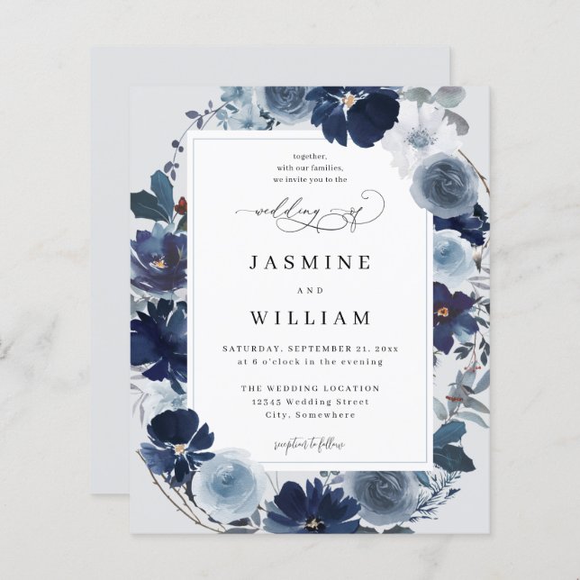 Budget Blue & Navy Floral on Light Blue Wedding (Vorne/Hinten)