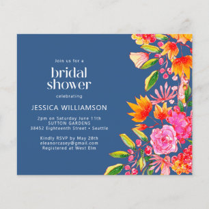 Budget Blue Pink Floral Brautparty Einladung