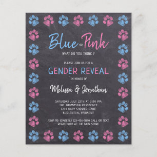 Budget Blue Pink Paw Prints Gender Reveve Einladun