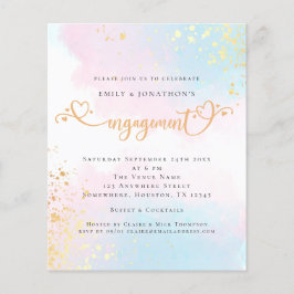 Budget Blue Pink Watercolor Herzliche Verlobung