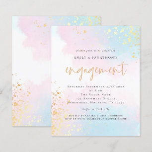 Budget Blue Pink Watercolor Script-Verlobung
