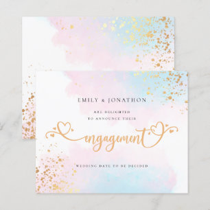Budget Blue Pink Watercolor Verlobung Ankündigung