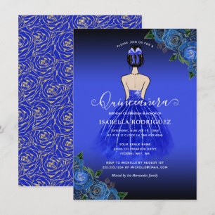 Budget Blue Princess Gold Quinceañera Invitation