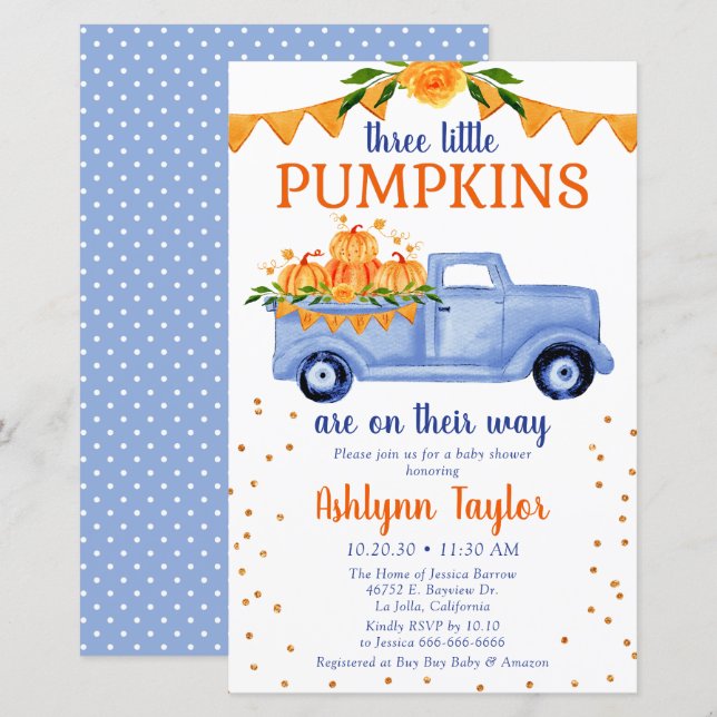 Budget Blue Pumpkin Truck Triplets Baby Dusche (Vorne/Hinten)