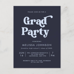 Budget Blue Retro Type Grad Party Invitation