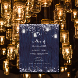 BUDGET Blue Rustic Mason Jar Wedding Einladung