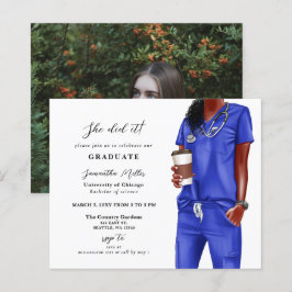 Budget Blue Scrubs Nurse Foto Abschluss Einladung