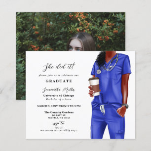 Budget Blue Scrubs Nurse Foto Abschluss Einladung