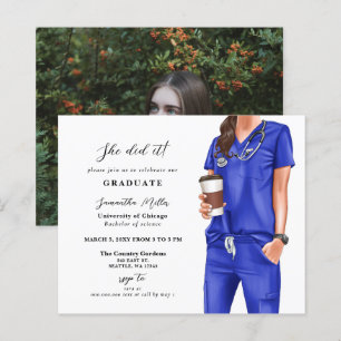 Budget Blue Scrubs Nurse Foto Abschluss Einladung