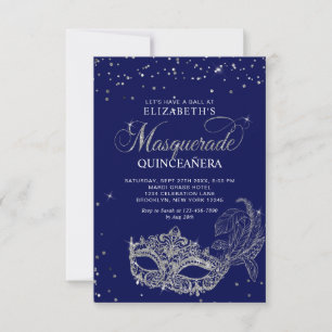 BUDGET Blue Silber-Masquerade-Quinceañera-Foto Mitteilungskarte