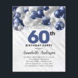 Budget Blue Silver Ballon Glitzer 60. Geburtstag<br><div class="desc">Moderner Glam Navy Blauer Silberballon Glitzer Sparkle jedes Alter Geburtstag Einladung</div>
